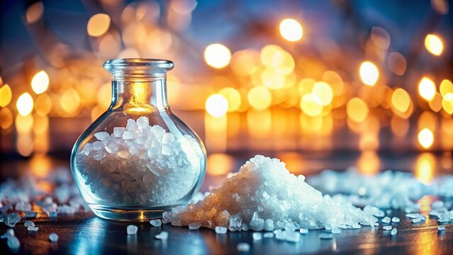 Tilt-Shift Photo: Laboratory Bottle of Sodium Oxalate Crystals
