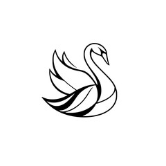 Fototapeta premium Elegant Swan: Graceful Bird, Nature Wildlife, Lake Pond, Vector Illustration, Abstract Line Art Design, Simple Minimalist Logo Symbol