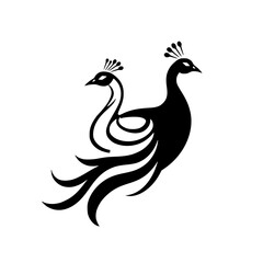 Fototapeta premium Elegant Peacock Pair: Black and White Avian Art. A stylized graphic design of two peacocks, perfect for nature lovers and art enthusiasts.