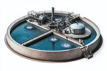 Obraz premium Isometric illustration of a modern wastewater treatment plant, showcasing advanced filtration, purification, and sustainable water management in industrial infrastructure, Generative AI