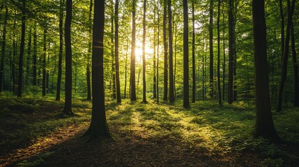 Sunlit Forest Path: A Serene Woodland Scene