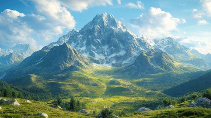 Fototapeta premium A serene mountain landscape at sunset,