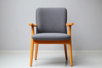 Retro mid-century wood furniture  . Stylish armchair with a modern fabric design and wooden frame.