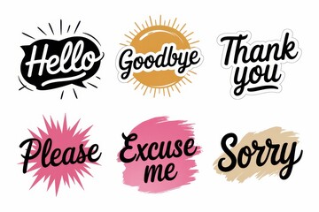 Six Common Courtesy Words In Stylish Designs
