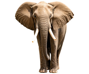 Obraz premium A majestic adult elephant standing, displaying intricate details of the skin and tusks, set against a transparent background.