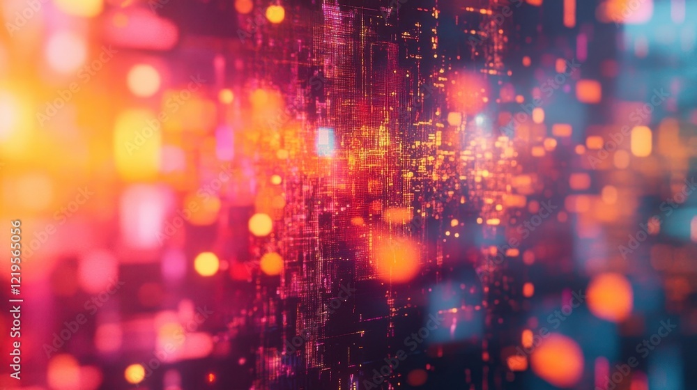 Poster colorful bokeh lights illuminating complex network infrastructure representing data transmission and