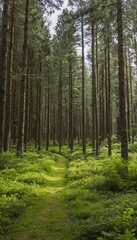 Obraz premium The image depicts a tranquil path winding through a lush forest