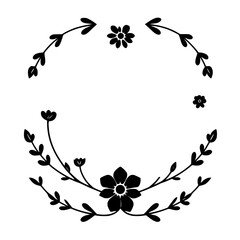 Elegant Black and White Floral Frame: Botanical Silhouette Design, Perfect for Wedding Invitations and Vintage Decor