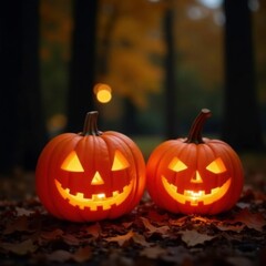 Lanterns made from pumpkin guts cast a warm and welcoming light, cozy, autumn