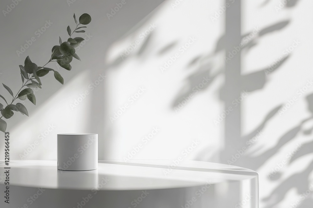 Poster minimalist white product display scene with greenery shadows elegant mockup modern studio branding b