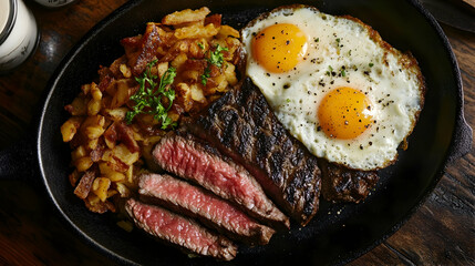 Sizzling Steak and Eggs with Fried Potatoes: A Hearty Breakfast