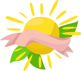 vector children's illustration for books, sun, spring, nature, inscription, ribbon for text, print, logo, icon, element