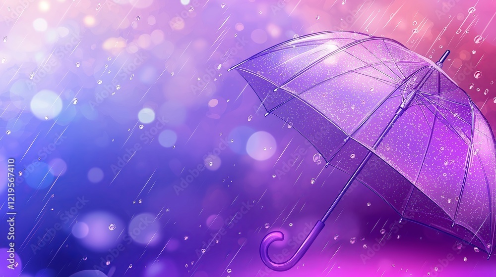 Poster futuristic glowing umbrella made of digital light beams, creating a striking high-tech concept again