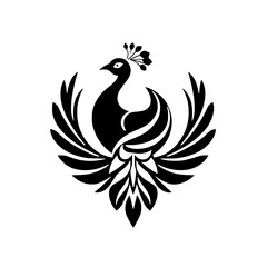 Obraz premium Elegant Peacock Bird Design: Black and White Feather Symbol - Nature Wildlife Graphic