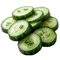 Fresh sliced cucumbers isolated transparent background healthy food vegetable slices green cucumbers