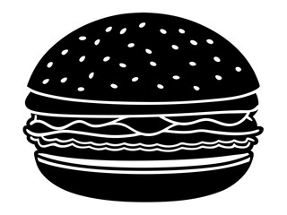 Fototapeta premium burger black silhouette vector, hamburger Vector, Simple silhouette Design vector icon with white background. Food vector 