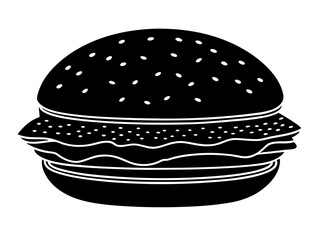 burger black silhouette vector, hamburger Vector, Simple silhouette Design vector icon with white background. Food vector  