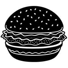 burger black silhouette vector, hamburger Vector, Simple silhouette Design vector icon with white background. Food vector  