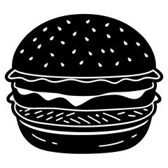 burger black silhouette vector, hamburger Vector, Simple silhouette Design vector icon with white background. Food vector  