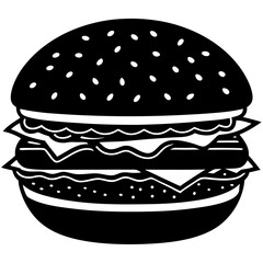 burger black silhouette vector, hamburger Vector, Simple silhouette Design vector icon with white background. Food vector  
