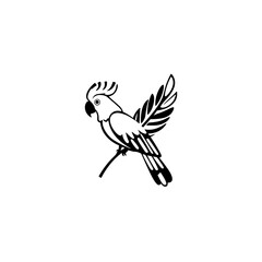 Elegant Black and White Parrot Illustration: Tropical Bird Graphic Design, Perfect for Logo or Symbol