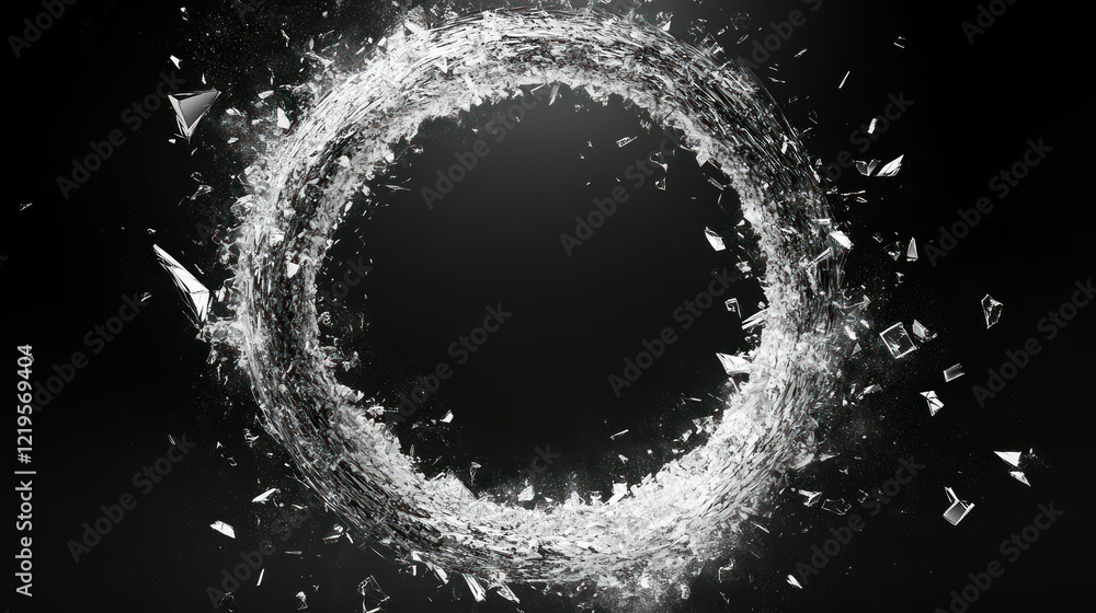 Poster circular pattern of broken white fragments surrounds the empty space in the center with isolated con