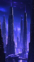 Fototapeta premium Futuristic Cityscape Underneath a Starry Night Sky