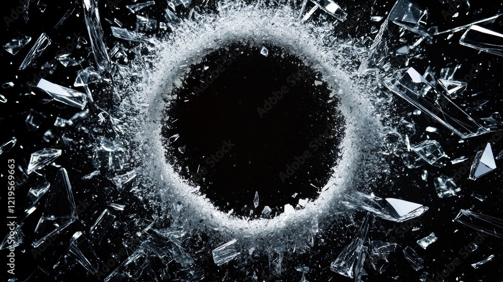 Poster circular pattern of broken white fragments surrounds the empty space in the center with isolated con