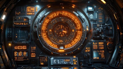 Fototapeta premium Futuristic sci-fi interior of a spaceship,