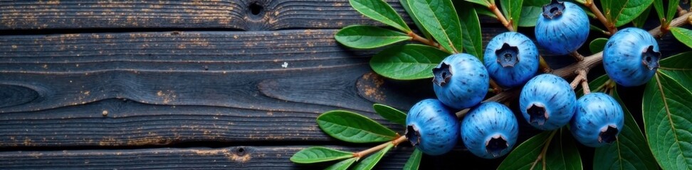 Large blue berry clusters of the Juniper plant against a dark wood grain background, plants, blueberries, flowers