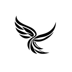 Abstract Bird in Flight: Black and White Vector Graphic Design