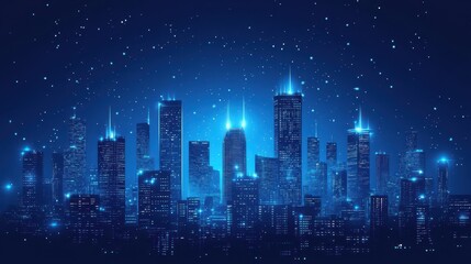 Fototapeta premium A futuristic city skyline at night glowing brightly