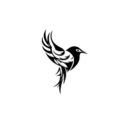 Black and White Bird Tattoo Design: Elegant Avian Silhouette, Vector Graphic, Nature-Inspired Art