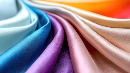 A close up shot of a variety of different colored satin fabric