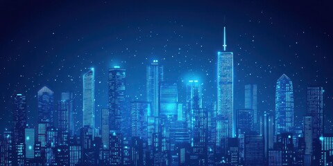Naklejka premium Futuristic Cityscape Illuminated at Night with Digital Glow