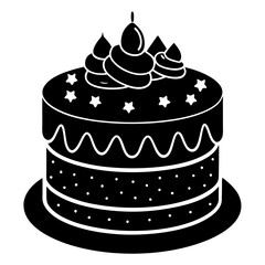 cake black silhouette vector, Simple silhouette Design vector icon with white background. Food vector , Birthday cake, Christmas cake 