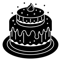 cake black silhouette vector, Simple silhouette Design vector icon with white background. Food vector , Birthday cake, Christmas cake 
