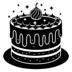 cake black silhouette vector, Simple silhouette Design vector icon with white background. Food vector , Birthday cake, Christmas cake 