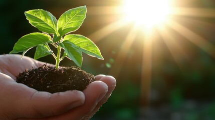 A person holding a small plant in their hands