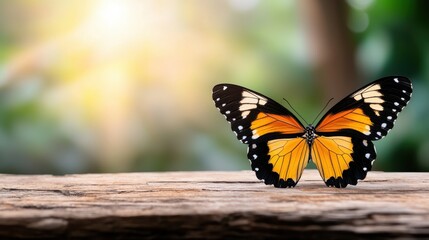Fototapeta premium A butterfly sitting on top of a wooden table