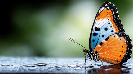 Obraz premium A butterfly sitting on top of a wet surface