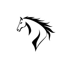 Elegant Horse Head Abstract Minimalist Logo Design. Black and white equine silhouette, perfect for brands needing a symbol of grace, speed, and power.