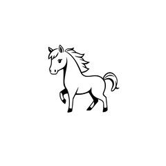 Obraz premium Adorable Cartoon Pony: A Charming Black and White Line Drawing of a Playful Horse