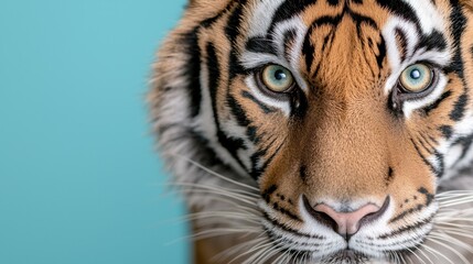 Fototapeta premium A close up of a tiger's face with blue eyes