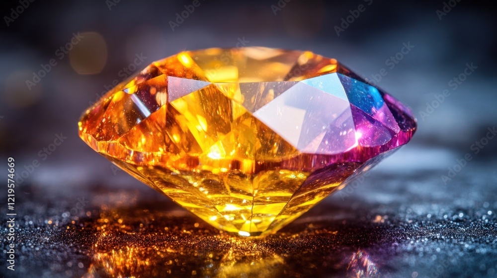 Poster faceted gem with colorful light.