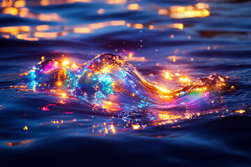 Flickering Iridescent Light on Water – A beautiful display of iridescent light flickering across the surface of water, creating shifting reflections and mesmerizing patterns