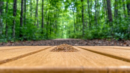 A pile of wood chips sitting on top of a wooden table