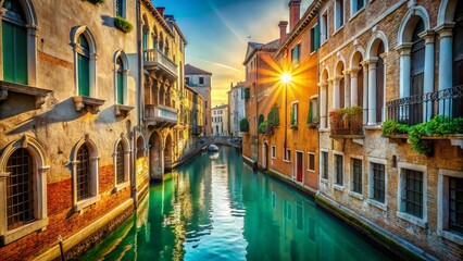 Fototapeta premium Venice Canal, Italy: Serene Gondola-Free Waterway with Copy Space for Text