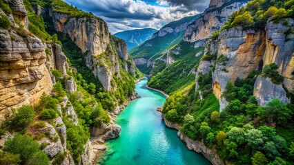 Obraz premium Verdonschlucht Gorge: Majestic River, Lush Green Canyon Landscape