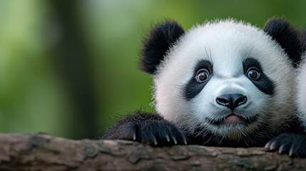 Fototapeta premium A panda bear laying on top of a tree branch